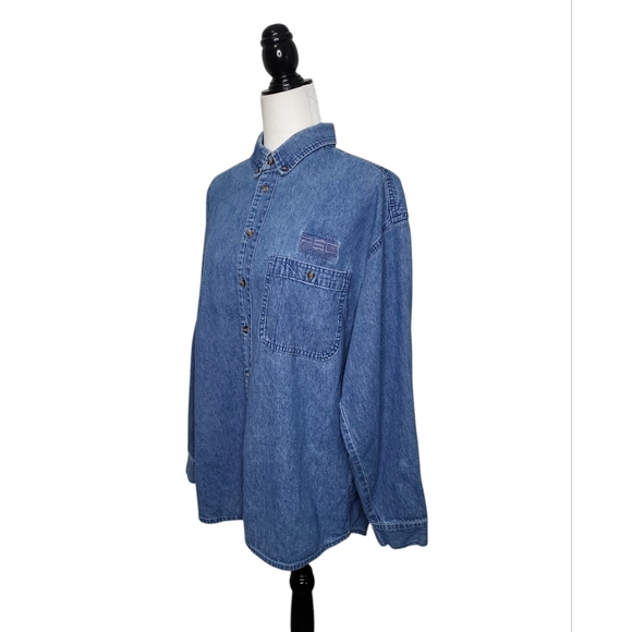 Vintage Ash City Women's Shirt Size M Blue Denim Button Down - Picture 2 of 10